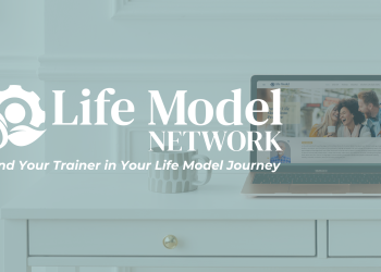 Life Model Network logo over a image of the website up on a laptop